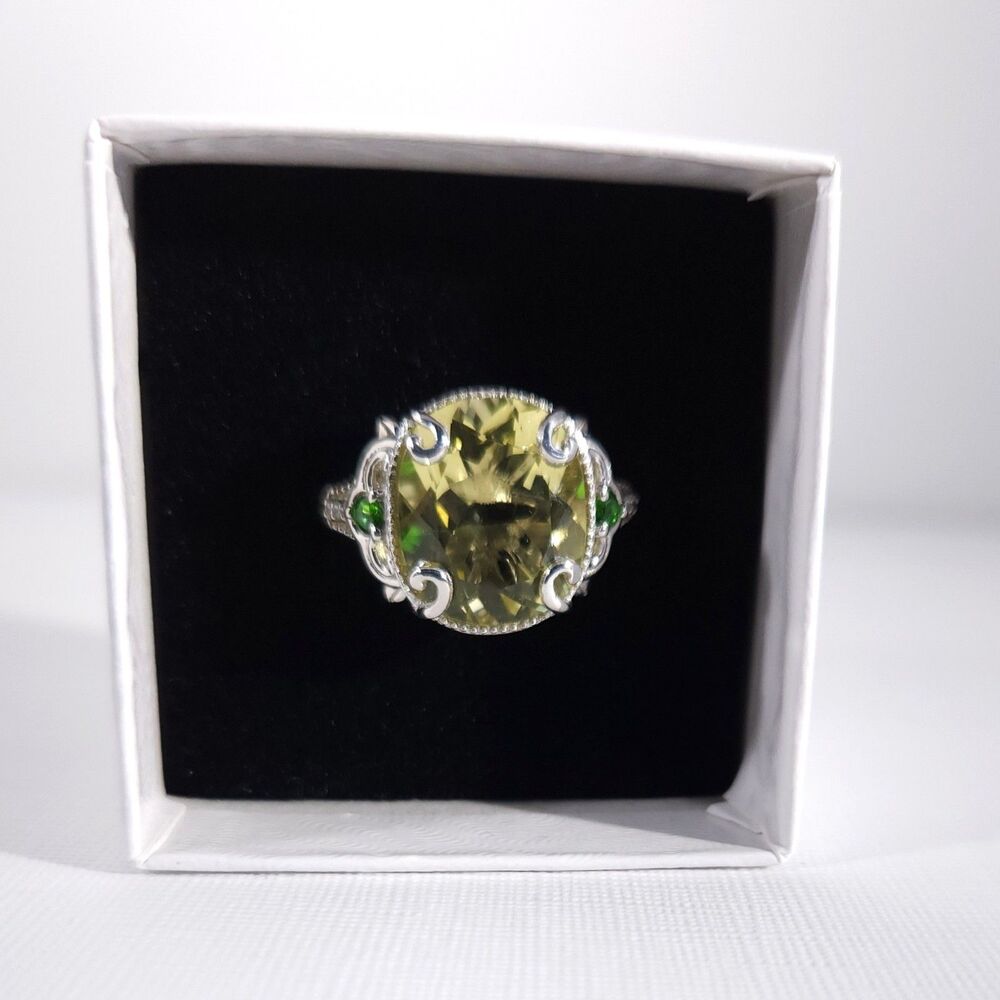 Yellow Quartz 13 Carats Ring with Chrome Diopside Size 9 - Picture 9 of 14